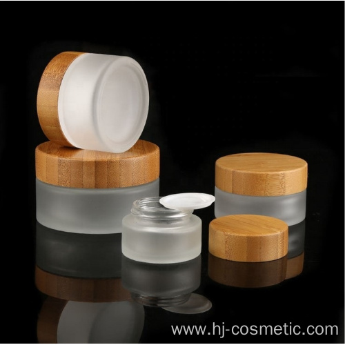 100g Environmental empty bamboo cosmetic lid frosted glass jars/cosmetic lotion bottles/cosmetic bottles and jars